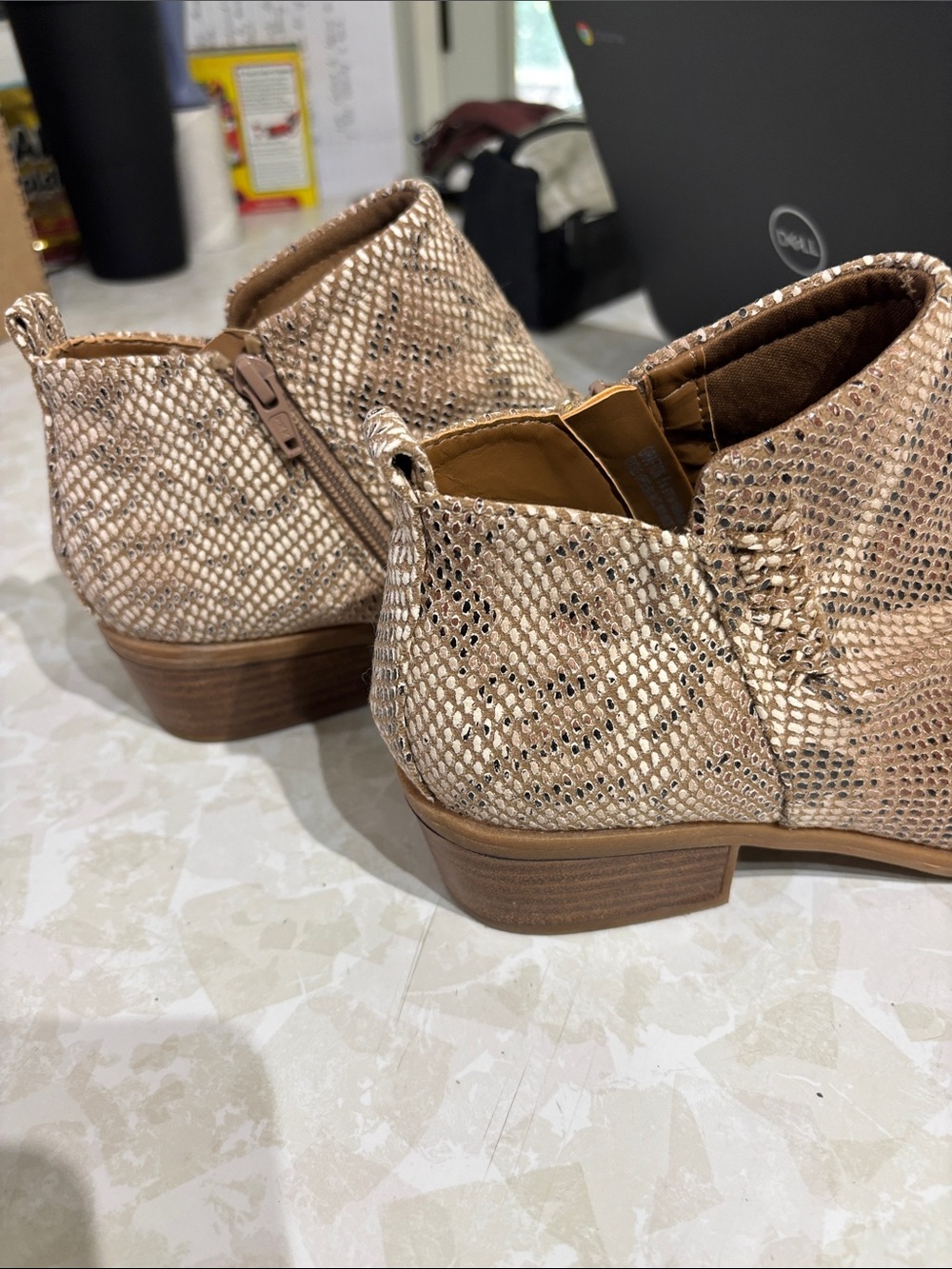 Dell Metallic Snake-Embossed Ankle Boots - Rose Gold/Tan - Picture 4 of 6